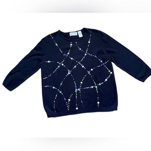 Alfred Dunner Sweater, M, Navy with embellishment